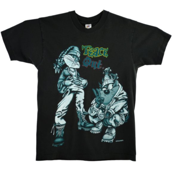 Vintage 1993 Warner Bros Shirt LARGE Bugs Bunny Taz 90's Peace Out Looney Tunes - Picture 1 of 6